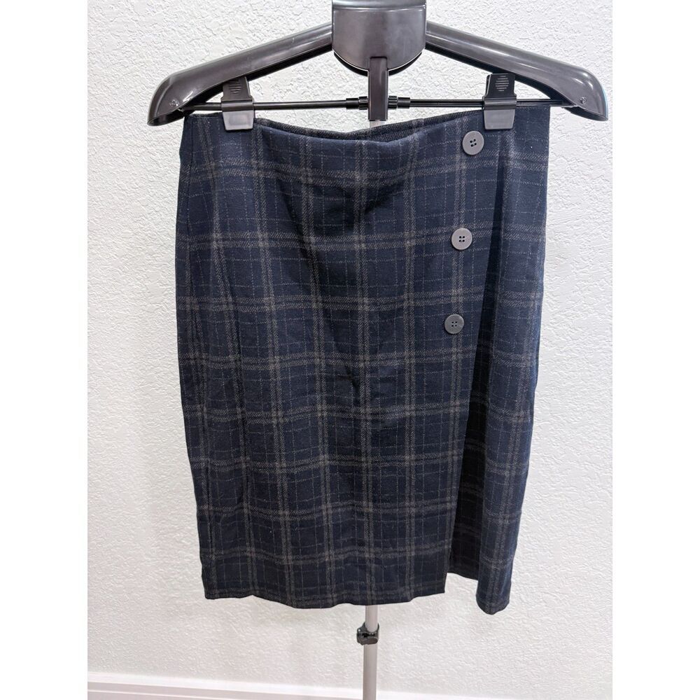 J. Jill Womens Plaid Tartan Pull On Faux Wrap Stretchy Pencil Skirt Size Small